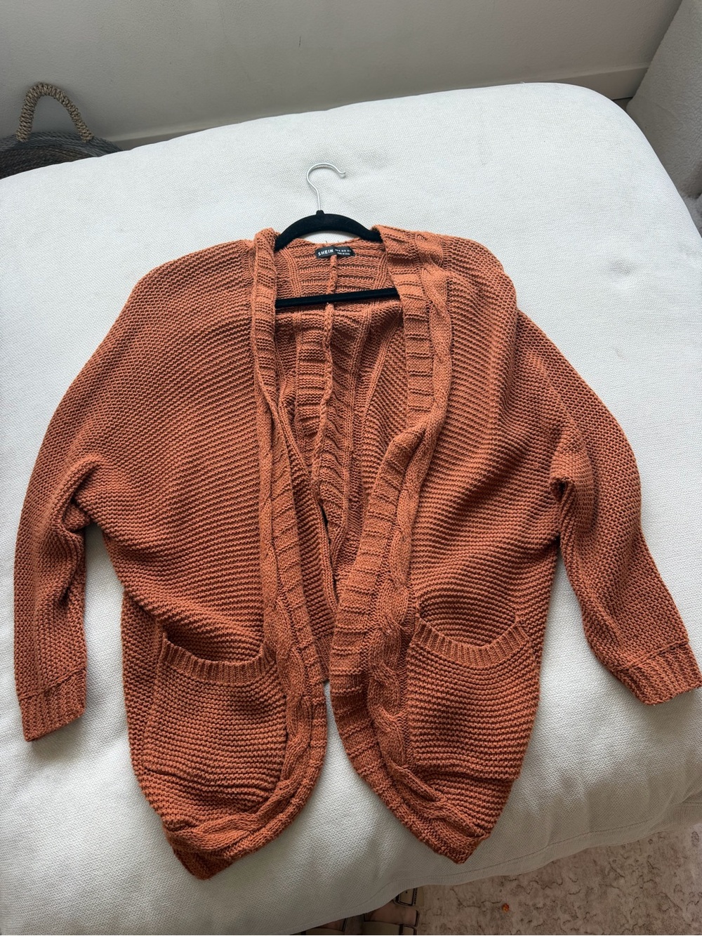 SHEIN Rust Open-Front Cable-Trim Cardigan